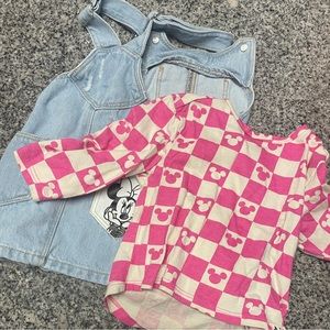 Zara baby Minnie Mouse Disney denim dress and gap pink shirt